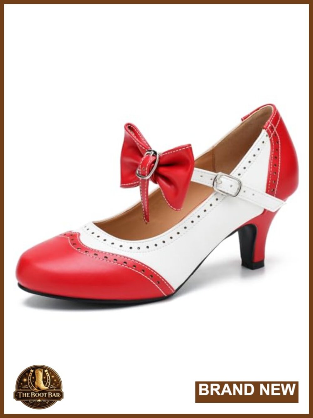 Mary Jane Heels Two Tone Bow Pumps Round Toe Kitten Heel Dress Shoes